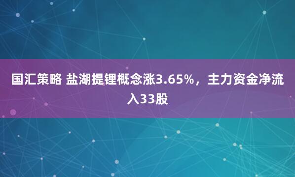 国汇策略 盐湖提锂概念涨3.65%，主力资金净流入33股